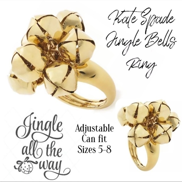 Kate Spade Jingle Bells Adjustable size 6 7 8 Christmas Gold Ring - Picture 1 of 2
